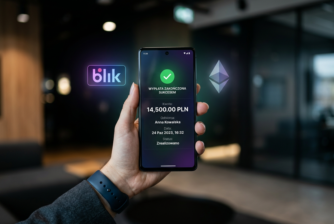 Smartphone screen showing a successful fast casino payout in PLN